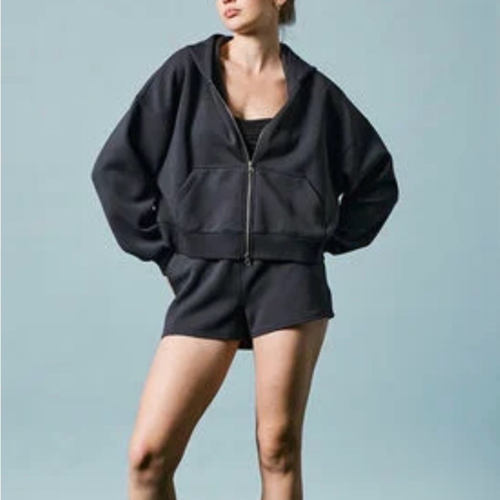PAC 1980 Active Sweat Ulta cropped Black Zip-Up Hoodie medium